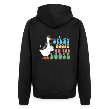 The stupid goose on the loose - Unisex Premium Organic Zip Hoodie - black - Back - Nico (187cm)