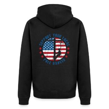 American Lineman Powerline Worker Design - Unisex Premium Bio Zip Hoodie - Schwarz - Hinten - Nico (187cm)