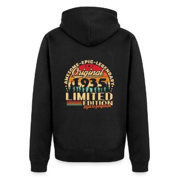 Original 1935 Vintage Retro Anniversary Gift - Unisex Premium Organic Zip Hoodie - black - Back - Nico (187cm)