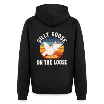The stupid goose on the loose - Unisex Premium Organic Zip Hoodie - black - Back - Nico (187cm)