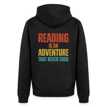 Reading is an adventure book lover - Unisex Premium Organic Zip Hoodie - black - Back - Nico (187cm)
