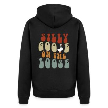 The stupid goose on the loose - Unisex Premium Organic Zip Hoodie - black - Back - Nico (187cm)