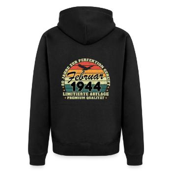 Vintage 1944 février rétro cadeau d’anniversaire - Veste à capuche bio Premium Unisexe - noir - Dos - Nico (187cm)
