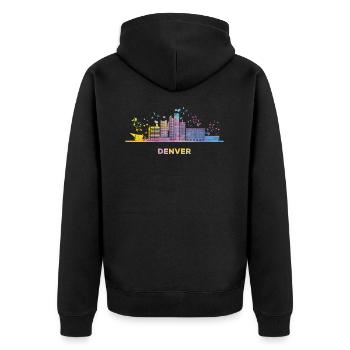 Denverites Skyline Denver - Unisex Premium Bio Zip Hoodie - Schwarz - Hinten - Nico (187cm)