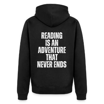 Reading is an adventure book lover - Unisex Premium Organic Zip Hoodie - black - Back - Nico (187cm)