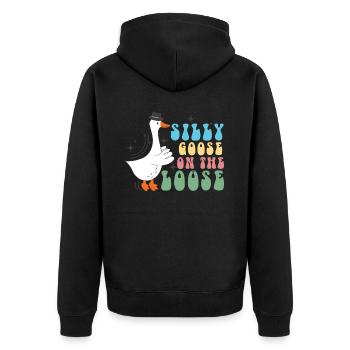 The stupid goose on the loose - Unisex Premium Organic Zip Hoodie - black - Back - Nico (187cm)