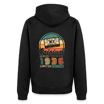 Vintage Geburtstagsfreude 1936 - Unisex Premium Bio Zip Hoodie - Schwarz - Hinten - Nico (187cm)