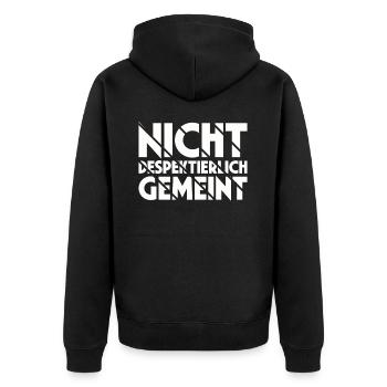 Nicht Despektierlich Gemeint - Unisex Premium Bio Zip Hoodie - Schwarz - Hinten - Nico (187cm)