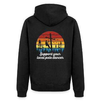 American Lineman Powerline Worker Design - Unisex Premium Bio Zip Hoodie - Schwarz - Hinten - Nico (187cm)