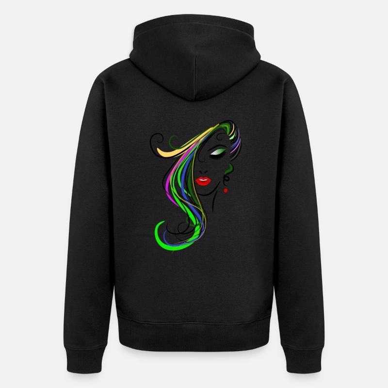 Frau mit buntem Haar - Unisex Premium Bio Zip Hoodie - Schwarz