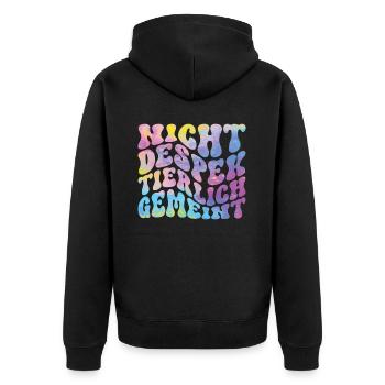 Nicht Despektierlich Gemeint - Unisex Premium Bio Zip Hoodie - Schwarz - Hinten - Nico (187cm)