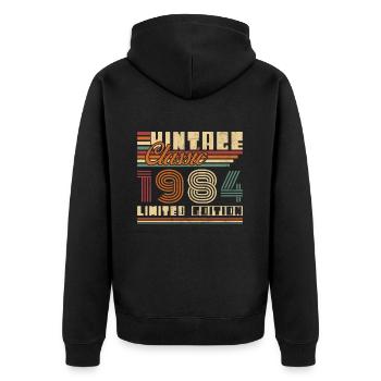 Vinatge 1984 Geburtstagsgeschenk - Unisex Premium Bio Zip Hoodie - Schwarz - Hinten - Nico (187cm)