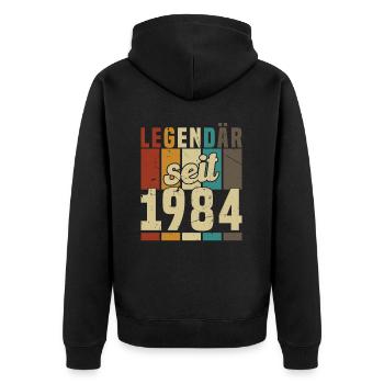 Legendär seit 1984 - Unisex Premium Bio Zip Hoodie - Schwarz - Hinten - Nico (187cm)