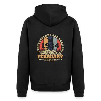 Février 1934 Vintage Anniversaire 1934 Cadeau - Veste à capuche bio Premium Unisexe - noir - Dos - Nico (187cm)