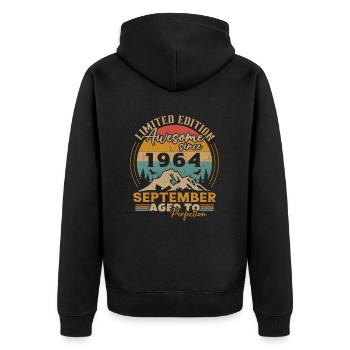 September 1964 Retro Vintage Geburtstagsgeschenk - Unisex Premium Bio Zip Hoodie - Schwarz - Hinten - Nico (187cm)