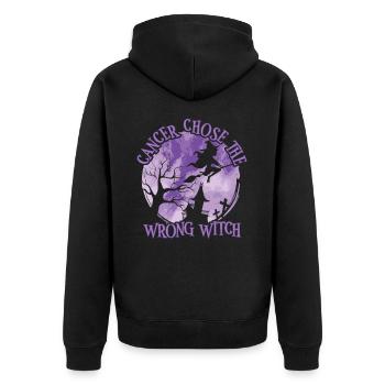 Krebs Hexe Lila Leiomyosarkom - Unisex Premium Bio Zip Hoodie - Schwarz - Hinten - Nico (187cm)