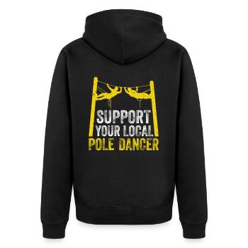 American Lineman Powerline Worker Design - Unisex Premium Bio Zip Hoodie - Schwarz - Hinten - Nico (187cm)