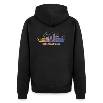 Indianapolitanische Skyline Indianapolis - Unisex Premium Bio Zip Hoodie - Schwarz - Hinten - Nico (187cm)