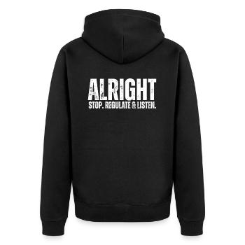 Stop Regulating and Listening Teacher - Unisex Premium Organic Zip Hoodie - black - Back - Nico (187cm)