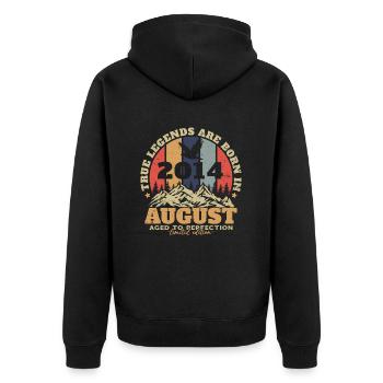 August 2014 Vintage Retro Geburtstagsgeschenk - Unisex Premium Bio Zip Hoodie - Schwarz - Hinten - Nico (187cm)