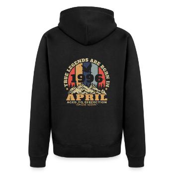 April 1996 Vintage Geburtstagsgeschenk - Unisex Premium Bio Zip Hoodie - Schwarz - Hinten - Nico (187cm)