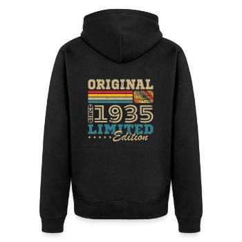 Original 1935 Vintage Retro Anniversary Gift - Unisex Premium Organic Zip Hoodie - black - Back - Nico (187cm)