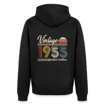 Jahrgang 1955, Jahrgang 1955 Geburtstagsgeschenk - Unisex Premium Bio Zip Hoodie - Schwarz - Hinten - Nico (187cm)