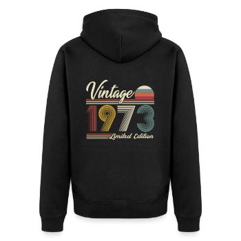 Jahrgang 1973, Jahrgang 1973 Geburtstagsgeschenk - Unisex Premium Bio Zip Hoodie - Schwarz - Hinten - Nico (187cm)