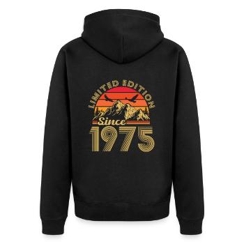 1975 Vintage Retro Geburtstagsgeschenk - Unisex Premium Bio Zip Hoodie - Schwarz - Hinten - Nico (187cm)