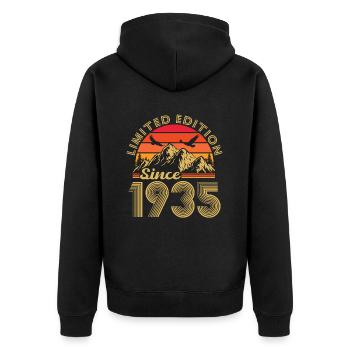 Original 1935 Vintage Retro Anniversary Gift - Unisex Premium Organic Zip Hoodie - black - Back - Nico (187cm)