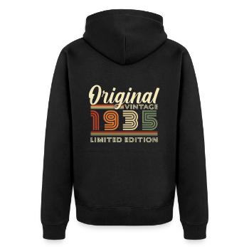 Original 1935 Vintage Retro Anniversary Gift - Unisex Premium Organic Zip Hoodie - black - Back - Nico (187cm)
