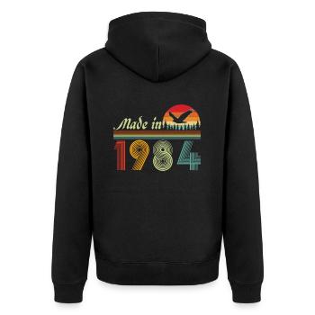 Vinatge 1984 Cadeau d’anniversaire - Veste à capuche bio Premium Unisexe - noir - Dos - Nico (187cm)