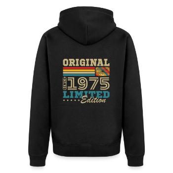 1975 Vintage Retro Geburtstagsgeschenk - Unisex Premium Bio Zip Hoodie - Schwarz - Hinten - Nico (187cm)