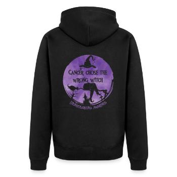 Krebs Hexe Lila Leiomyosarkom - Unisex Premium Bio Zip Hoodie - Schwarz - Hinten - Nico (187cm)