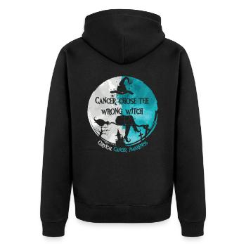 Krebshexe Teal White Gebärmutterhalskrebs - Unisex Premium Bio Zip Hoodie - Schwarz - Hinten - Nico (187cm)