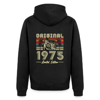 1975 Vintage Retro Geburtstagsgeschenk - Unisex Premium Bio Zip Hoodie - Schwarz - Hinten - Nico (187cm)