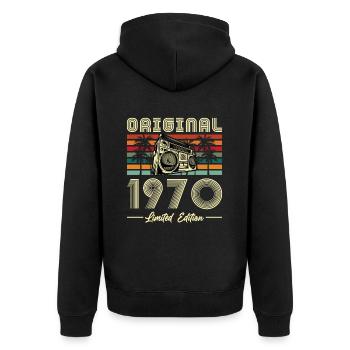 Vintage Original 1970 Cadeau D'anniversaire - Veste à capuche bio Premium Unisexe - noir - Dos - Nico (187cm)