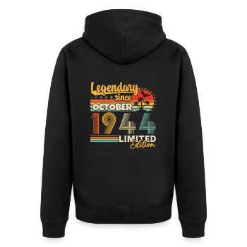 October 1944 Vintage Retro Birthday Gift - Unisex Premium Organic Zip Hoodie - black - Back - Nico (187cm)