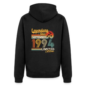 September 1994 Retro Vintage Geburtstagsgeschenk - Unisex Premium Bio Zip Hoodie - Schwarz - Hinten - Nico (187cm)