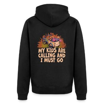 My kids call Cargo Cargobike - Unisex Premium Organic Zip Hoodie - black - Back - Nico (187cm)
