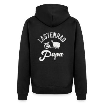 Lastenrad Papa Retro Fahhrad Cargobike - Unisex Premium Bio Zip Hoodie - Schwarz - Hinten - Nico (187cm)