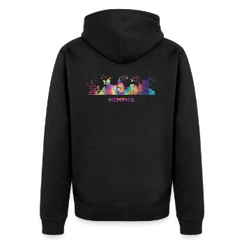 Memphean Skyline Memphis - Unisex Premium Bio Zip Hoodie - Schwarz - Hinten - Nico (187cm)