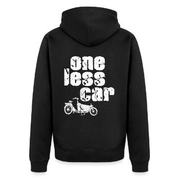 One Car Less Bike Vintage Cargo Bike - Unisex Premium Organic Zip Hoodie - black - Back - Nico (187cm)