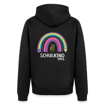 Schulanfang Erster Schultag Schulkind 2024 - Unisex Premium Bio Zip Hoodie - Schwarz - Hinten - Nico (187cm)