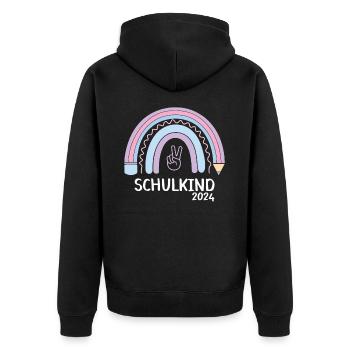 Schulanfang Erster Schultag Schulkind 2024 - Unisex Premium Bio Zip Hoodie - Schwarz - Hinten - Nico (187cm)