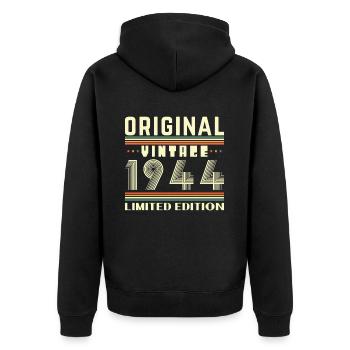 80 Jahre 1944 Vintage Retro Geburtstagsgeschenk - Unisex Premium Bio Zip Hoodie - Schwarz - Hinten - Nico (187cm)