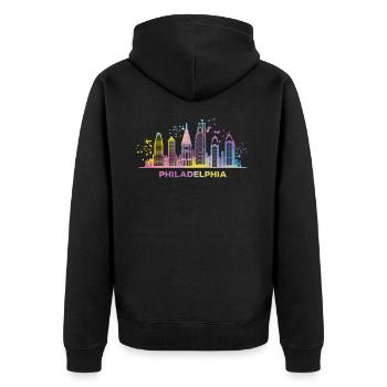 Philadelphian Skyline Philadelphia - Unisex Premium Bio Zip Hoodie - Schwarz - Hinten - Nico (187cm)