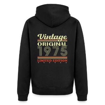 1975 Vintage Retro Geburtstagsgeschenk - Unisex Premium Bio Zip Hoodie - Schwarz - Hinten - Nico (187cm)