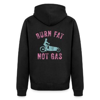 Burn fat instead of gas Cargo Cargobike - Unisex Premium Organic Zip Hoodie - black - Back - Nico (187cm)