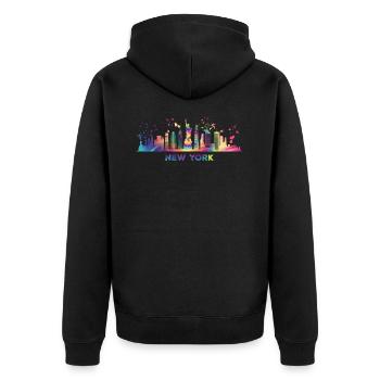 NewYorker Skyline New York - Unisex Premium Bio Zip Hoodie - Schwarz - Hinten - Nico (187cm)